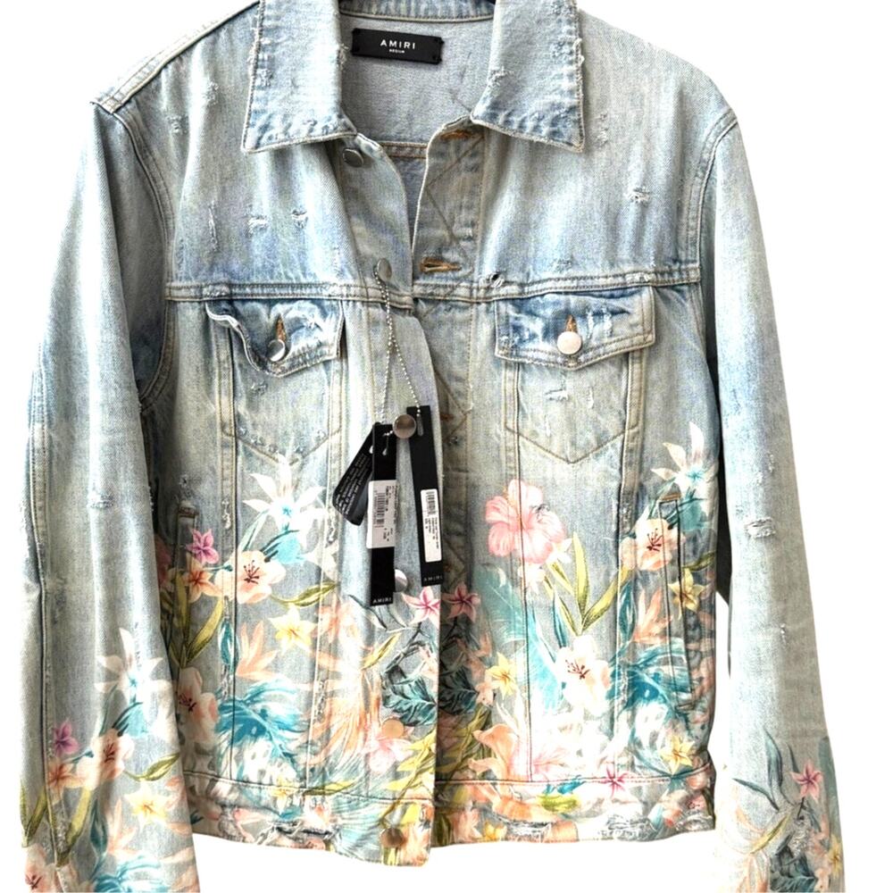 AMIRI: Men's Floral Leaf Trucker Denim Jacket - M